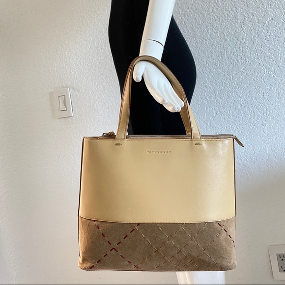 Burberry beige tonal stitch check leather tote - Picture 11 of 15